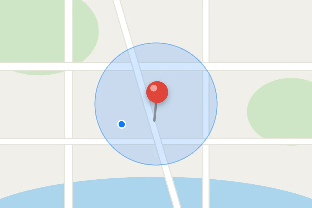 A map with a geofenced zone around a café