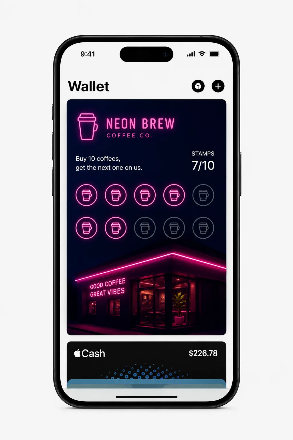 A branded loyalty card inside Apple Wallet