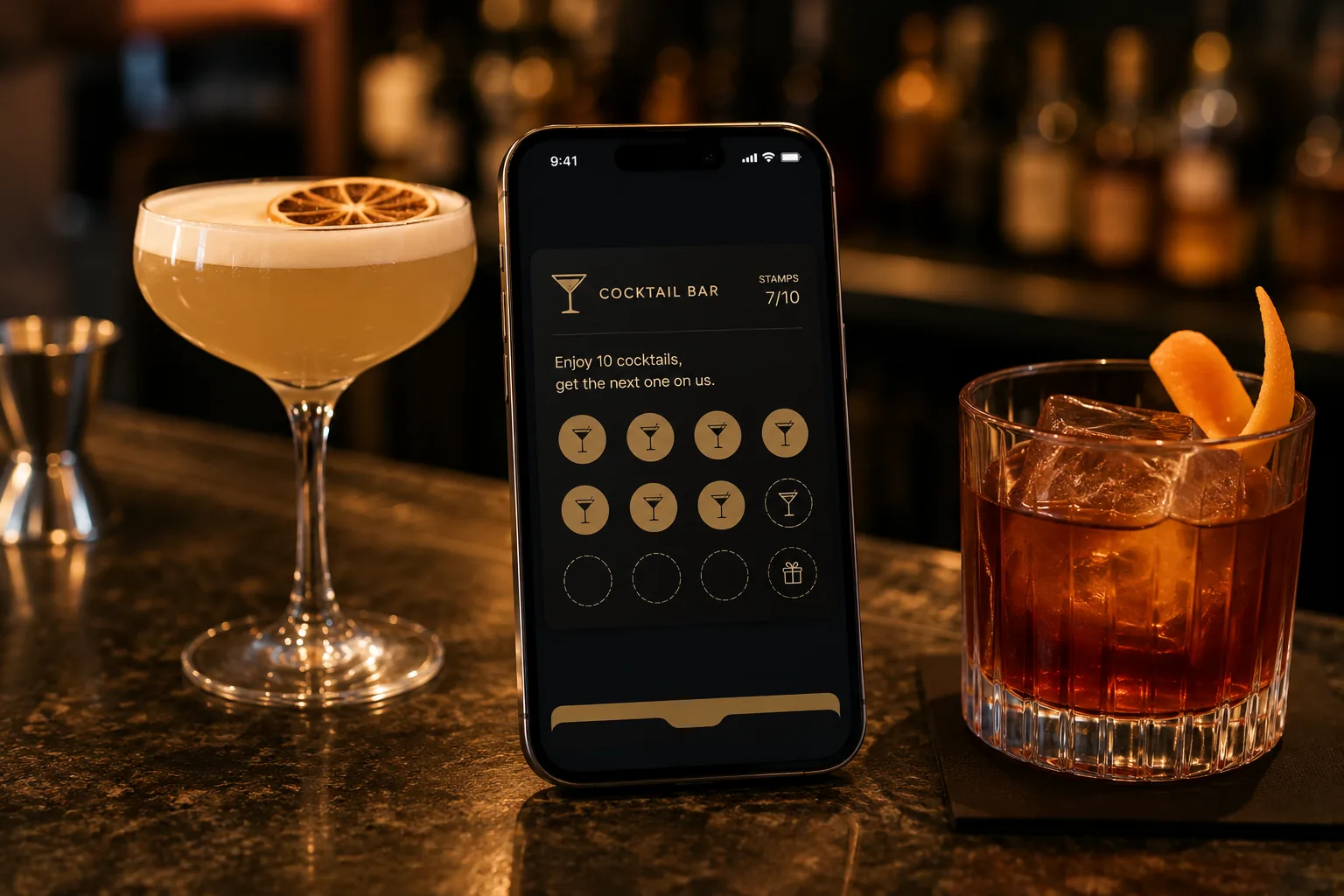 A cocktail bar loyalty card design