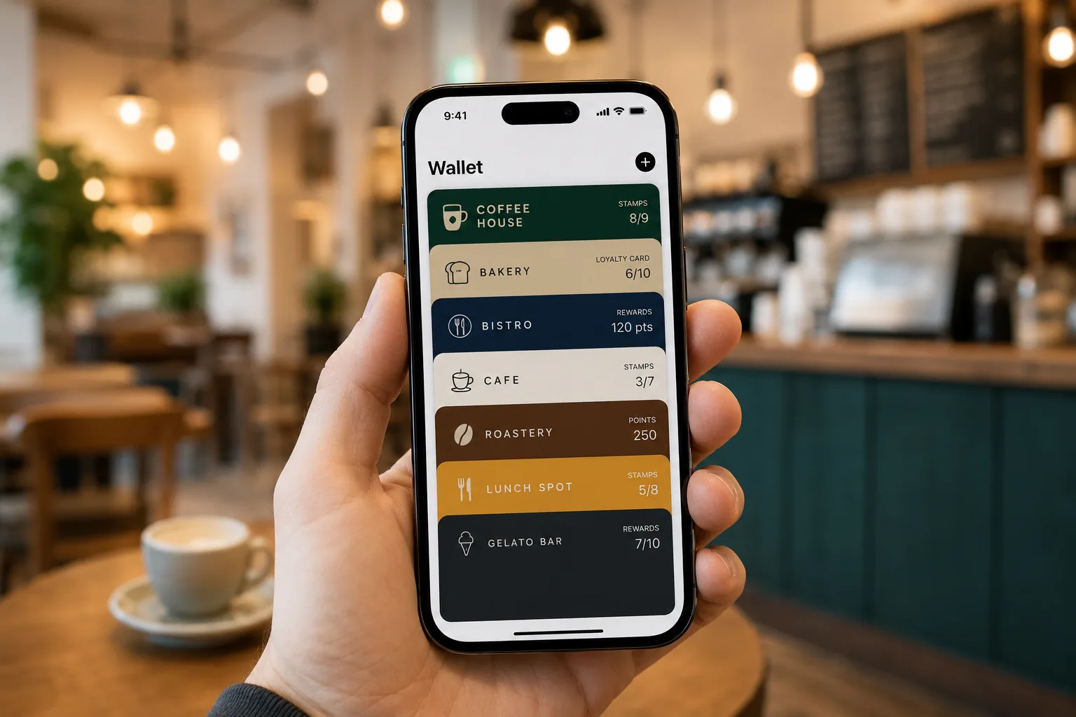 A phone wallet holding payment and loyalty cards