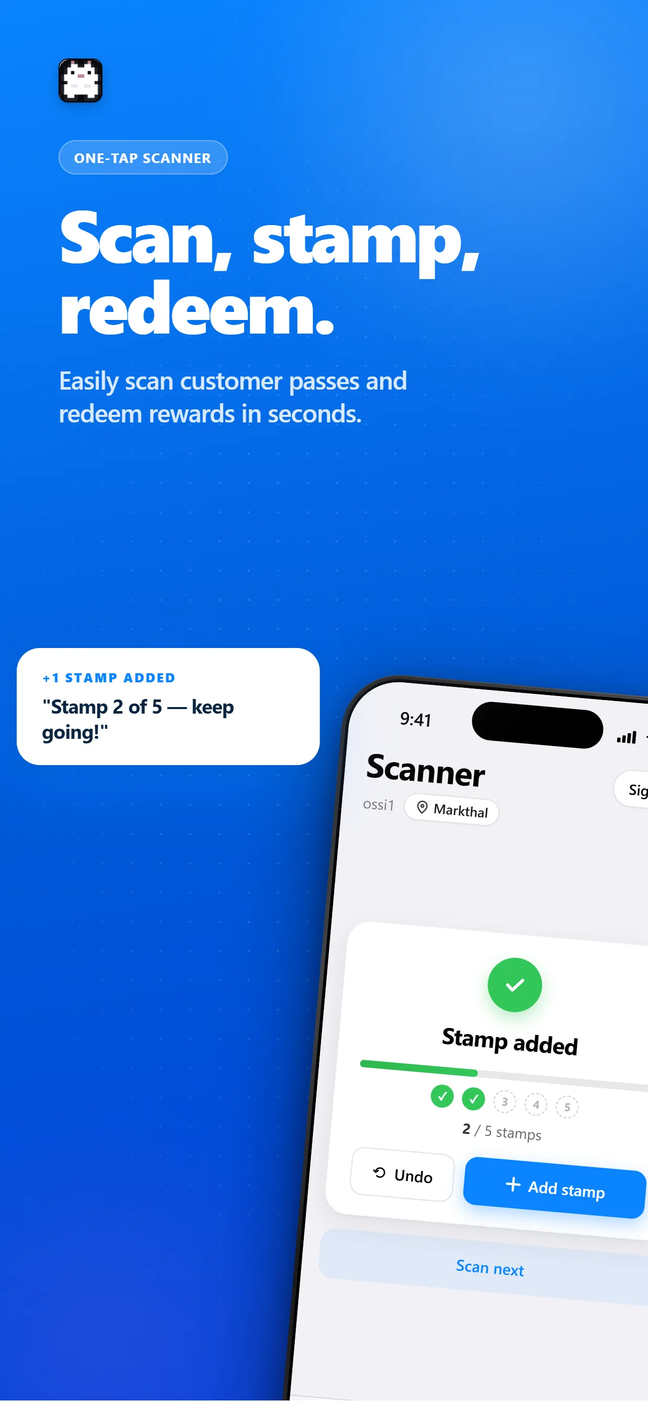 LoyAI Studio app — scan, stamp, redeem