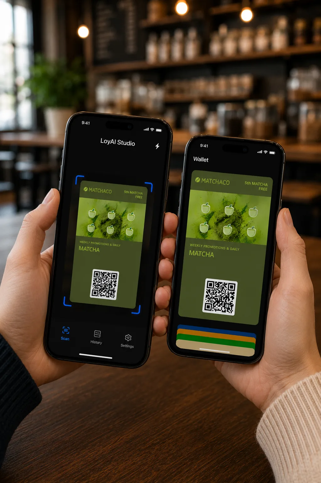 Adding a stamp by scanning the customer's wallet card with the LoyAI Studio app