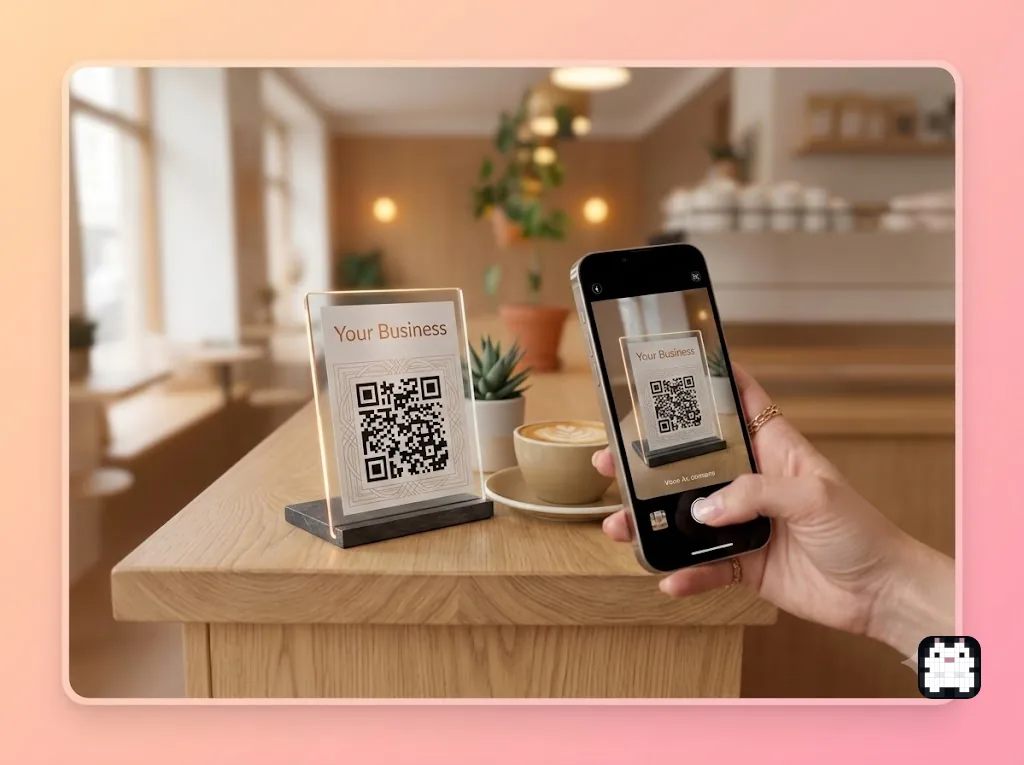 Customer scanning the QR code at a café counter